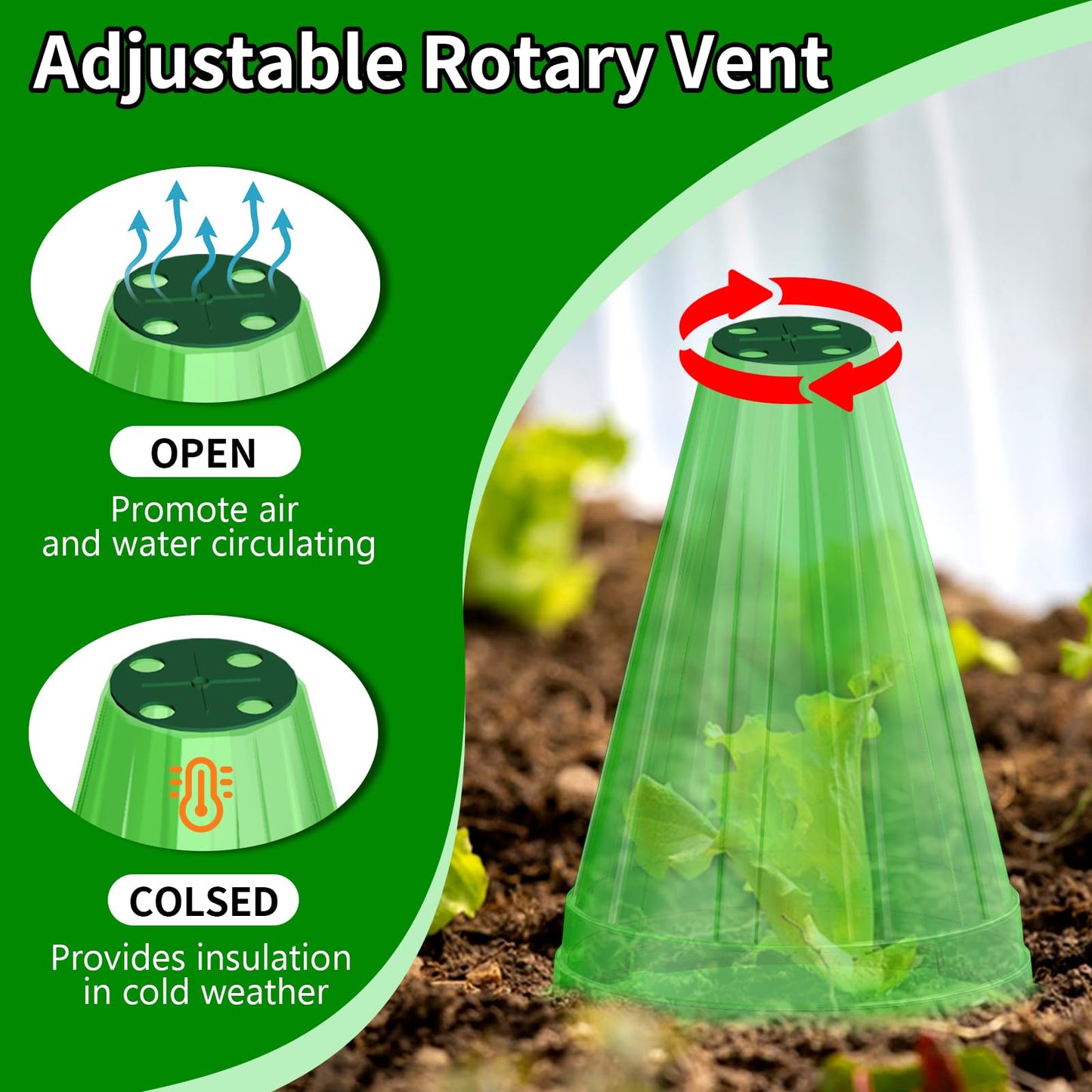 Webuys Garden Cloches for Plants, 30 Pack Garden Cloche with Rotary Vent, Reusable Bell Plant Covers, Plant Cloche Protectors from Animals Snails Birds Chickens, 7.9" H X 6.7" D (Green)