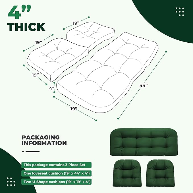 DANGHOOGY Wicker Chair Cushions, Waterproof Outdoor Loveseat Cushions