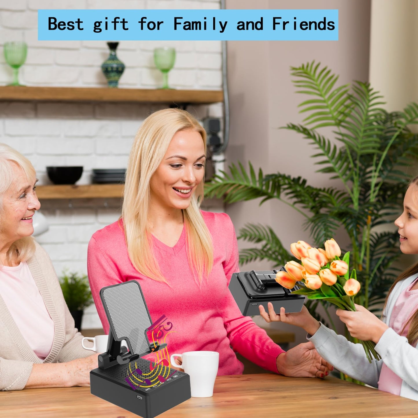 Birthday Gifts for Mother Father ,Cell Phone Stand with Wireless Bluetooth Speaker and Antislip Base HD Surround Sound for Home and Outdoors with Bluetooth Speaker for Desk Compatible with iPhone