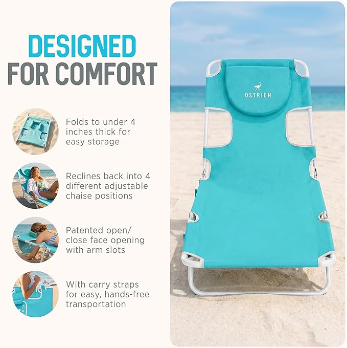 Ostrich the Original Chaise 72 x 22 Inch Lounge Portable Reclining Lounger