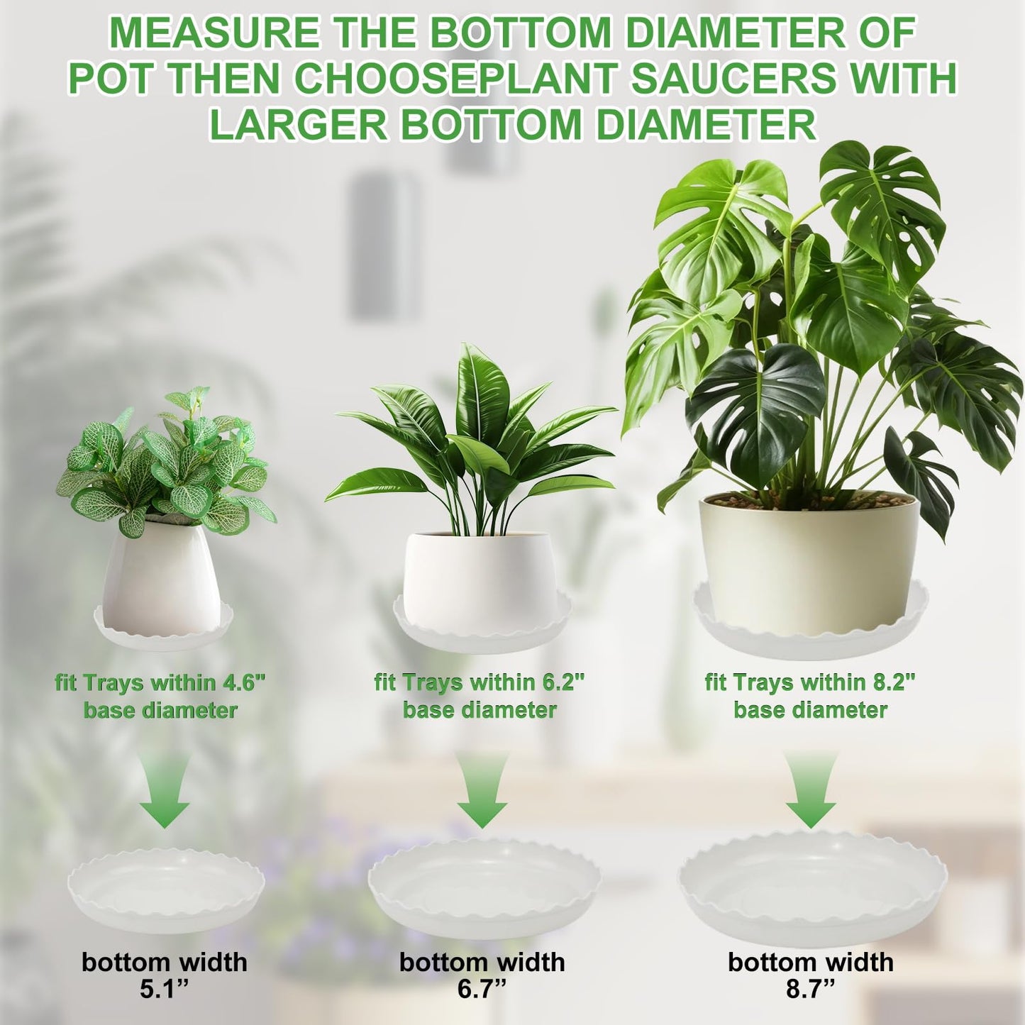 YUANAIYI 6 Packs Wave Plant Saucer - Plastic Flower Pot Drip Trays/Durable Heavy Duty White Plant Tray for Indoor and Out Door Plant(6/8/10 inch)