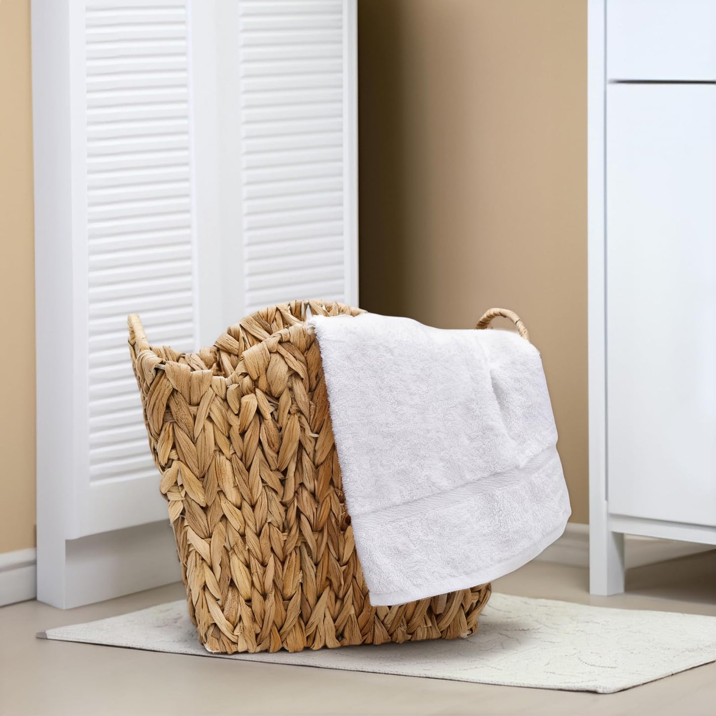 Eorbow Wicker Waste Basket, Handwoven Trash Can with Built-in Handles, Rattan Waste Bin for Bathroom, Water Hyacinth Garbage Storage Container for Bedroom Office Laundry Utility Room