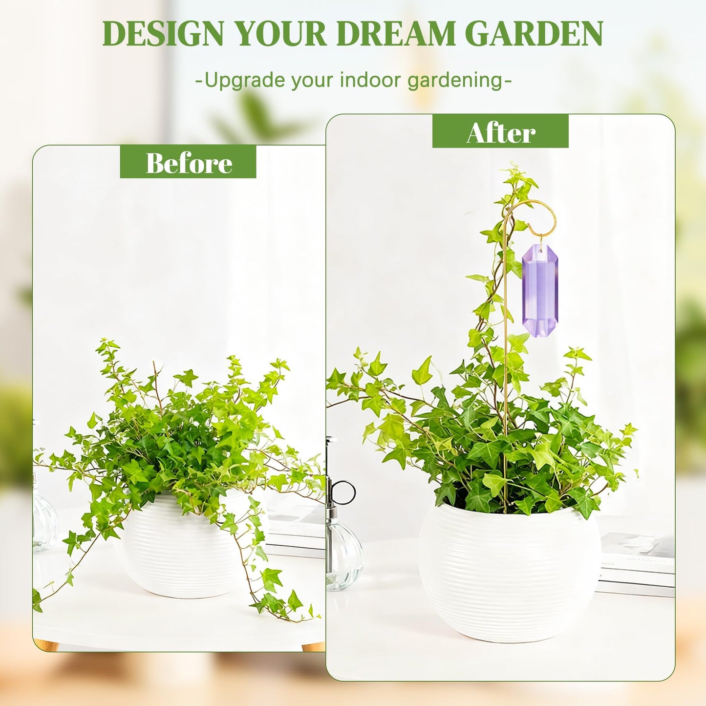 H&D HYALINE & DORA 7 Pack Crystal Suncatcher Prisms 13.7 '' Sun Catchers Indoor Window Small Trellis Golden Plant Suncatcher Stake for Potted Plants Indoor Decoration