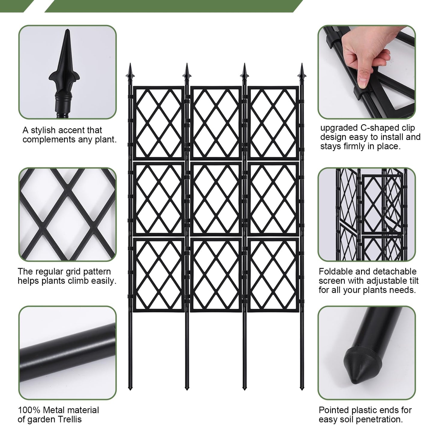 5.25FT Garden Trellis for Climbing Plants Outdoor, Black Iron Pipe Support Fence,Metal Wall Lattice Climbing Frame for Potted Plants Indoor for Ivy Vines Vegetable Flower, Patio, Lawn, Yard, Backyard