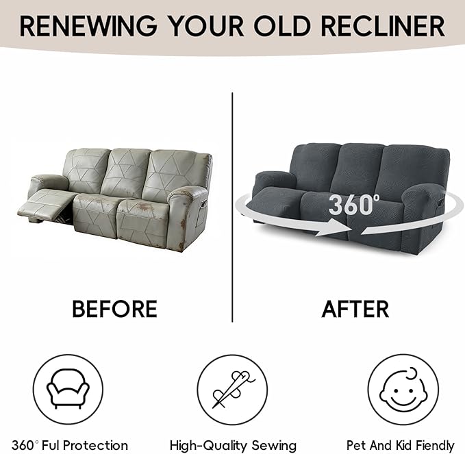 5-Piece Recliner Sofa Covers, Stretch Geometric Strokes Jacquard Recliner Sofa