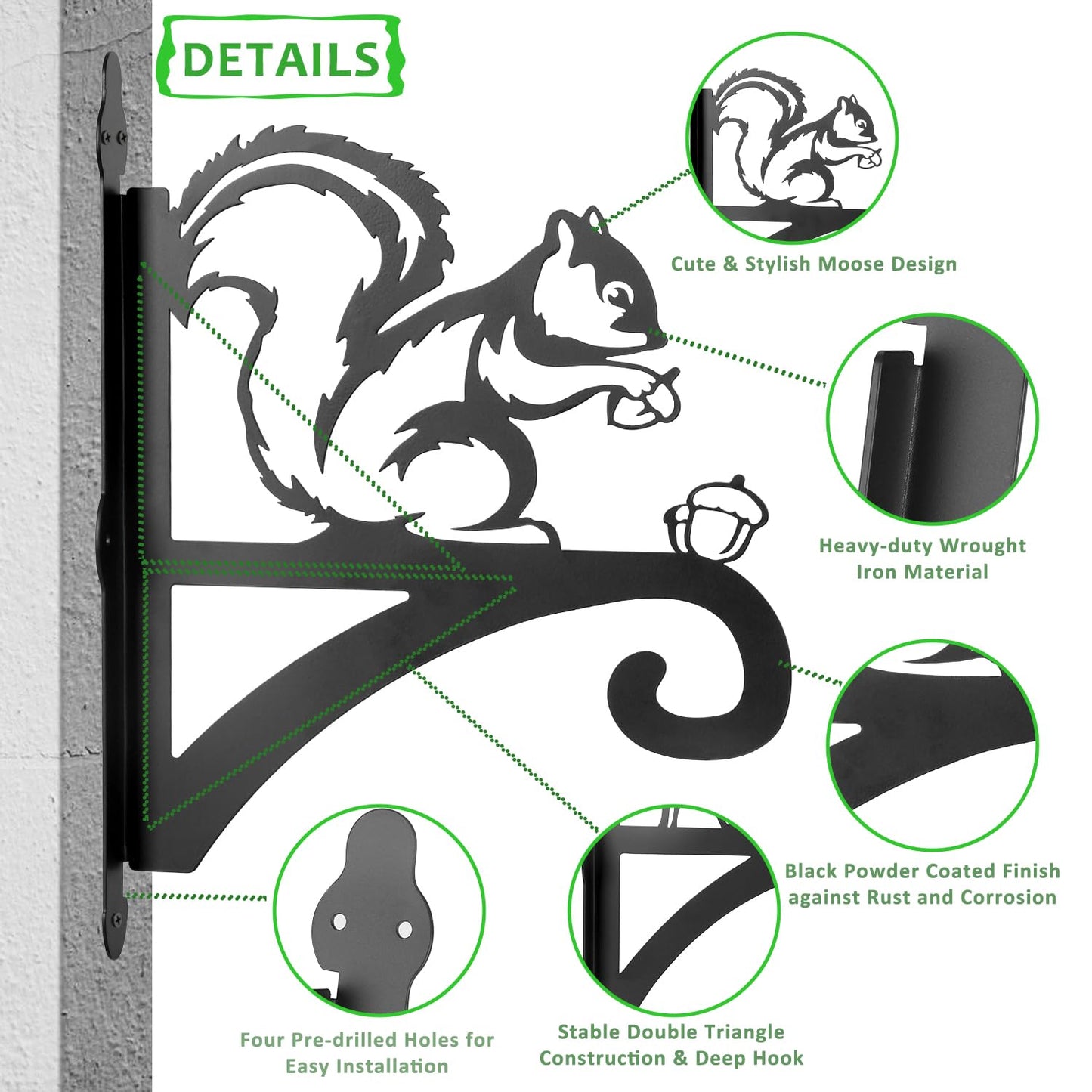 ATKKE Hanging Plant Bracket Hangers Indoor Iron Wall Mount,11” Squirrel Silhouette Ornamental Iron Hangers Hookers for Flower Pot Lantern Bird Feeder Wind Chimes