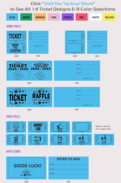 Tacticai 250 Raffle Tickets, Pink (1 of 8 Colors), Raffle Cards, Entry Form with Name, Phone & Email for Events, Fundraiser & Prizes