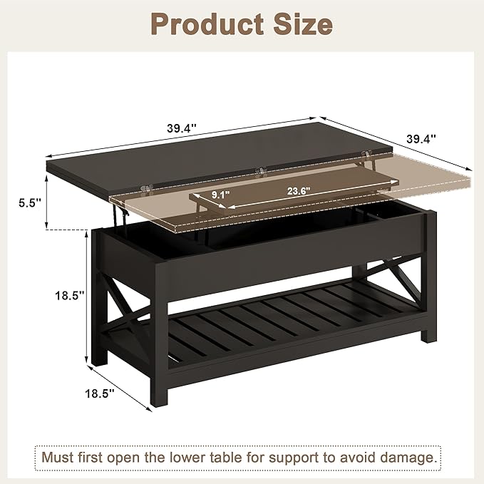 ChooChoo Coffee Table Lift Top, Converts to Dining Table