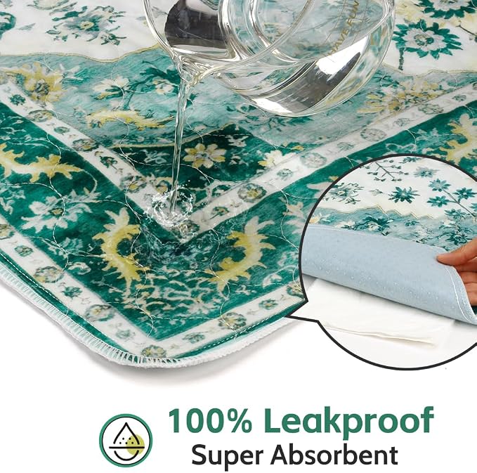 Washable Pee Pads for Dogs, 2 Pack Reusable Puppy Training Pads 24"x18" Super Absorbent Waterproof Dog Training Pads, Non-Slip Potty Pads, Whelping Pads Litter Mat Green Medallion