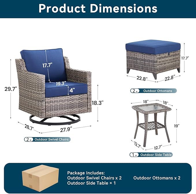 5 Pieces Outdoor Patio Furniture Set-All-Weather Wicker Patio Swivel Glider