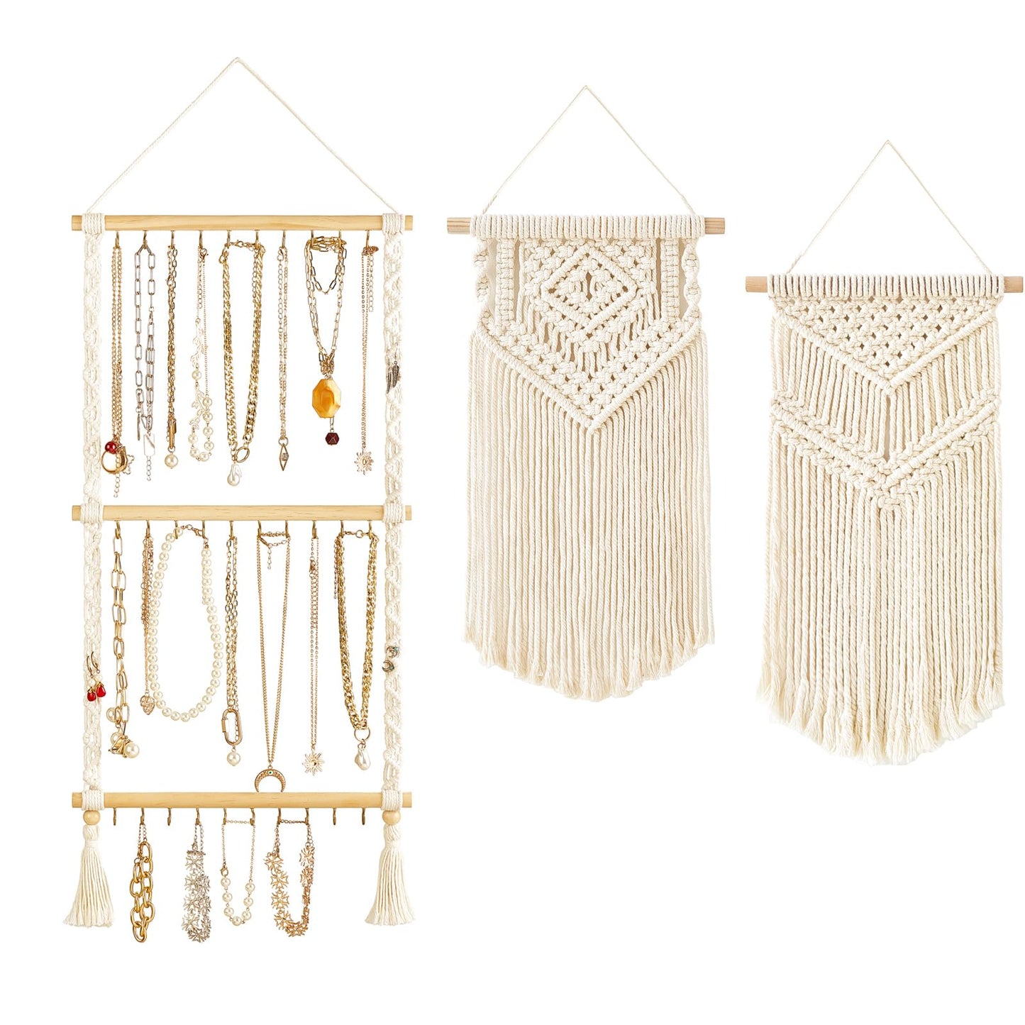 Dahey Necklace Holder jewelry Holder Organizer Over Door Necklace Rack with 30 Hooks Wall Mounted Macrame Wall Hanging Small Woven Tapestry Wall Art Decor Boho Home Decor Nursery, Party Decorations
