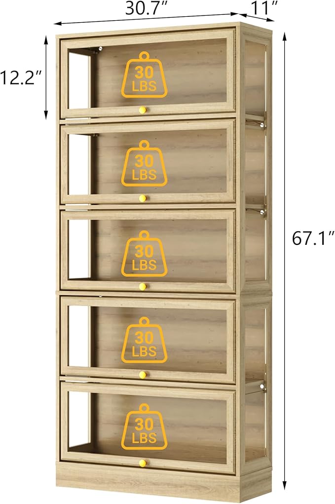 Display Cabinet with Acrylic Glass Doors, 5-Tiers Curio Cabinet with LED