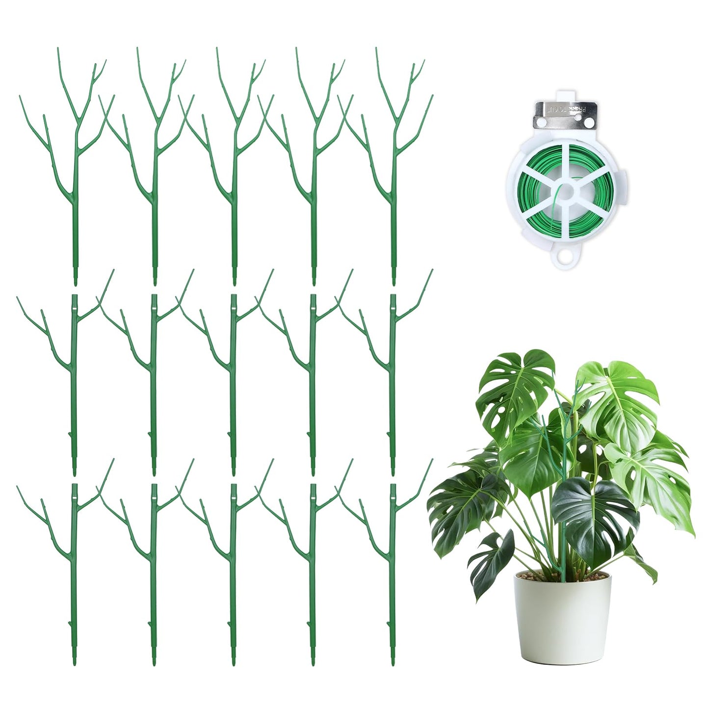 Obralitic 15 Pack Stackable Plant Supports Stakes, Sturdy Garden Trellis for Climbing & Vining Plants, Monstera, Pothos & Philodendron - Reusable Plant Stakes for Indoor & Outdoor Potted Plants