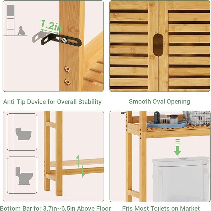 VIAGDO Over The Toilet Storage Cabinet, Tall Bathroom Cabinet Organizer