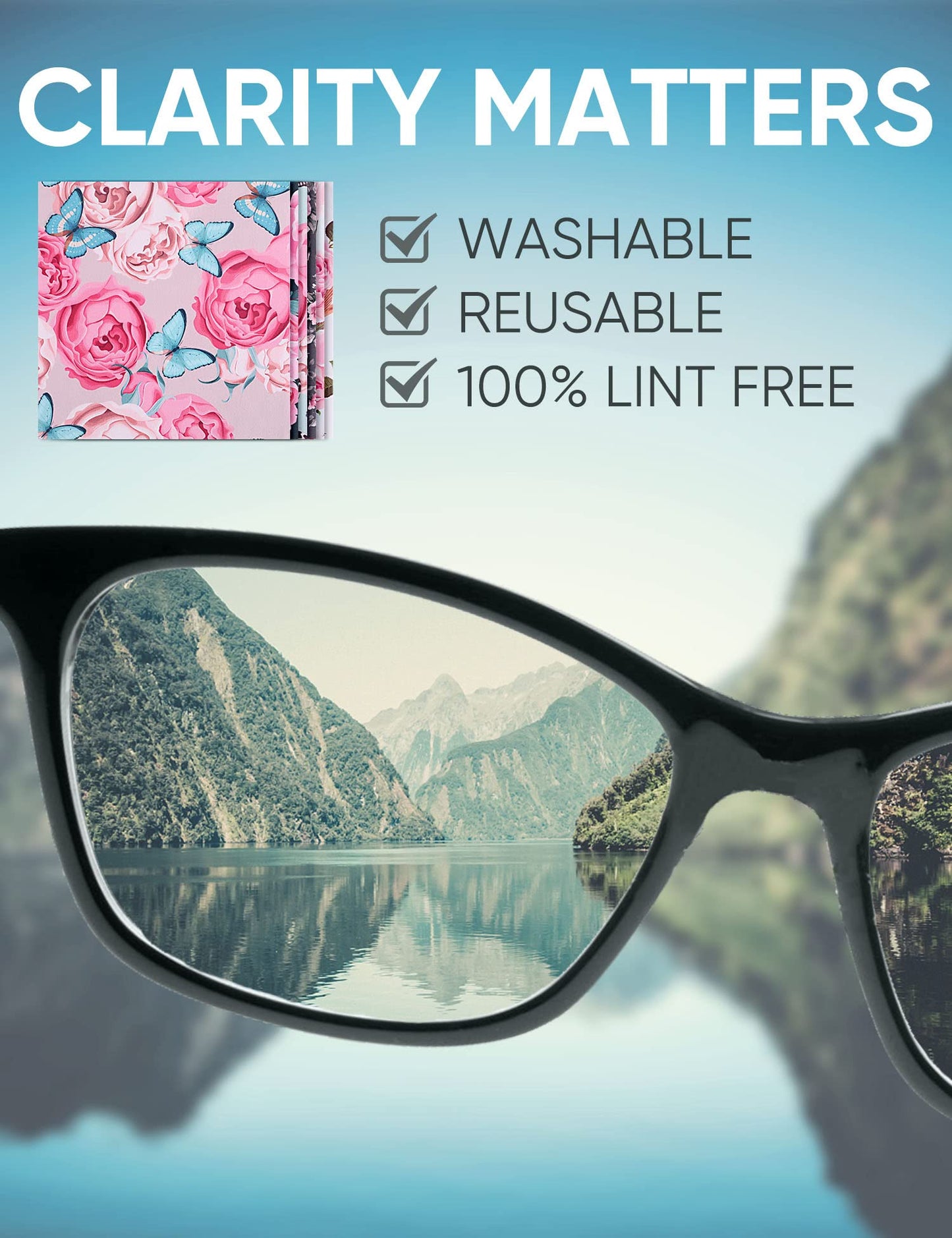6PCS Thickened Glasses Cleaning Cloth Elegant Flower Design Microfiber Cleaning Cloth, Multi-Colored Eyeglass Lens Cleaning Cloths, Soft Wipes for Reusable Eyeglass and Phone Screens (Peony)