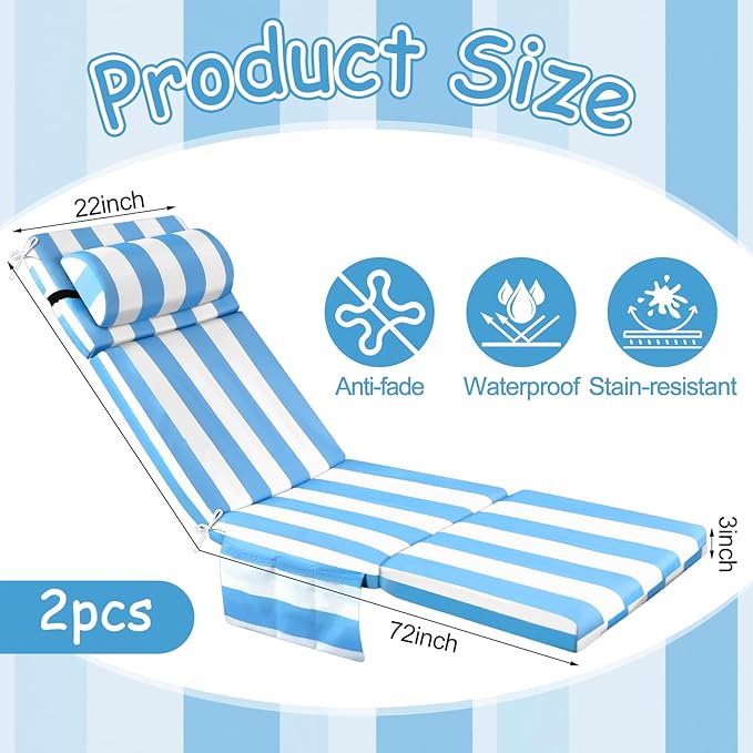 Wenqik 2 Pcs Outdoor Chaise Lounge Cushion