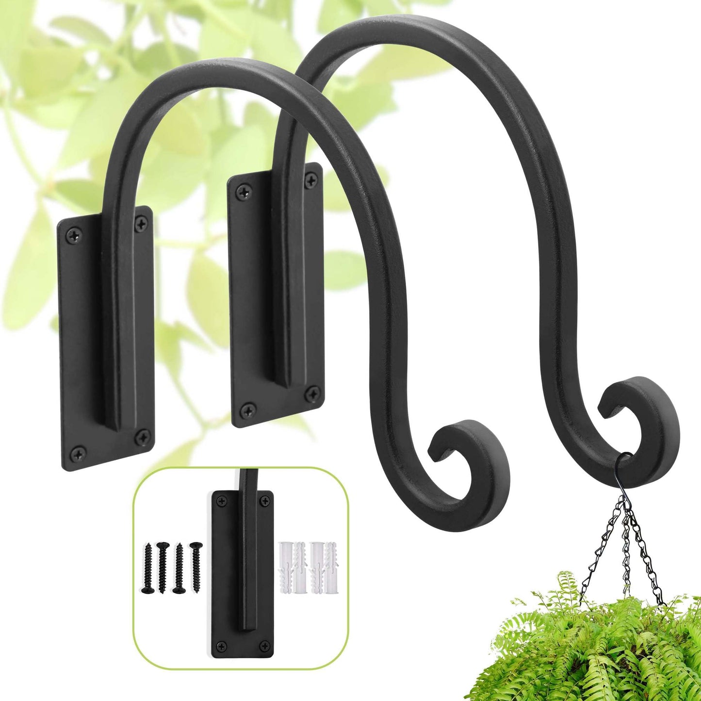 Lifyzoon Heavy Duty Plant Hanger Bracket (8"/Black) -2 Packs, 35lbs Weight Capacity - Outdoor Hand-Forged Hanging Plant Bracket Durable and Stable Bird Feeder Hanger