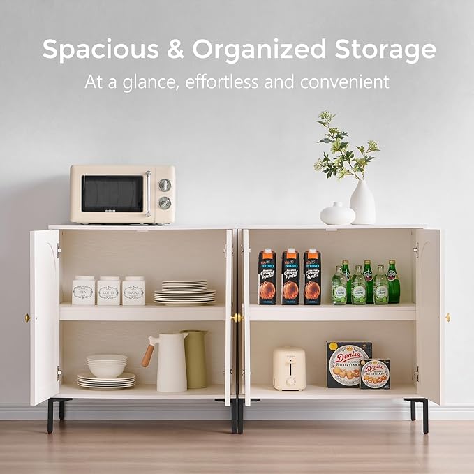 IFBUY Modern Sideboard Buffet Cabinet, 123.5" W Fluted Arched Buffet Cabinet