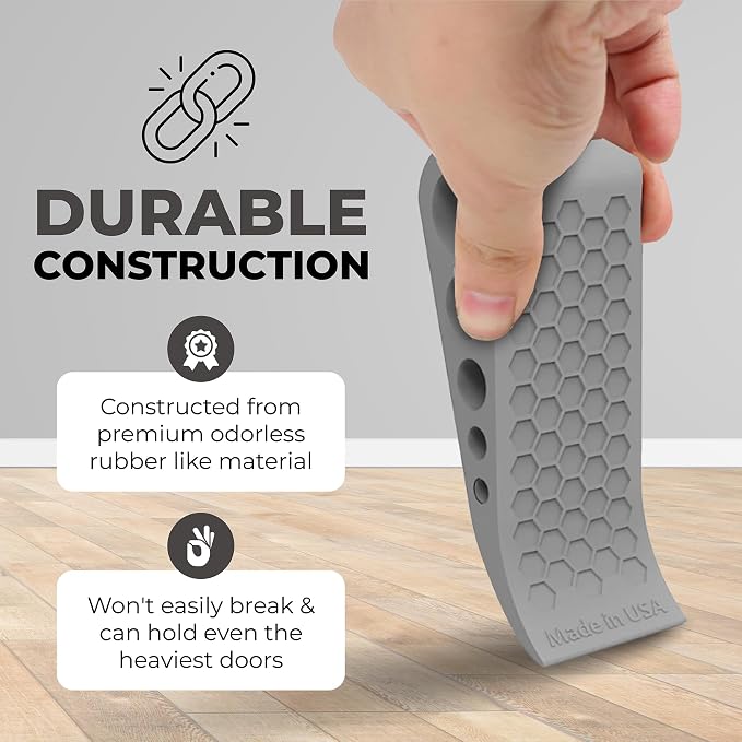 Door Stoppers for Bottom of Door Premium Floor Rubber Door Stop Wedge Made in USA Heavy Duty Honeycomb Design for Carpet, Tile, Ideal for Home, School, Commercial,Black 3 Pack