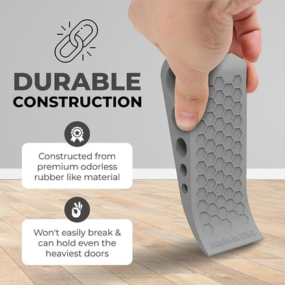 Door Stoppers for Bottom of Door Premium Floor Rubber Door Stop Wedge Made in USA Heavy Duty Honeycomb Design for Carpet, Tile, Ideal for Home, School, Commercial,Black 3 Pack