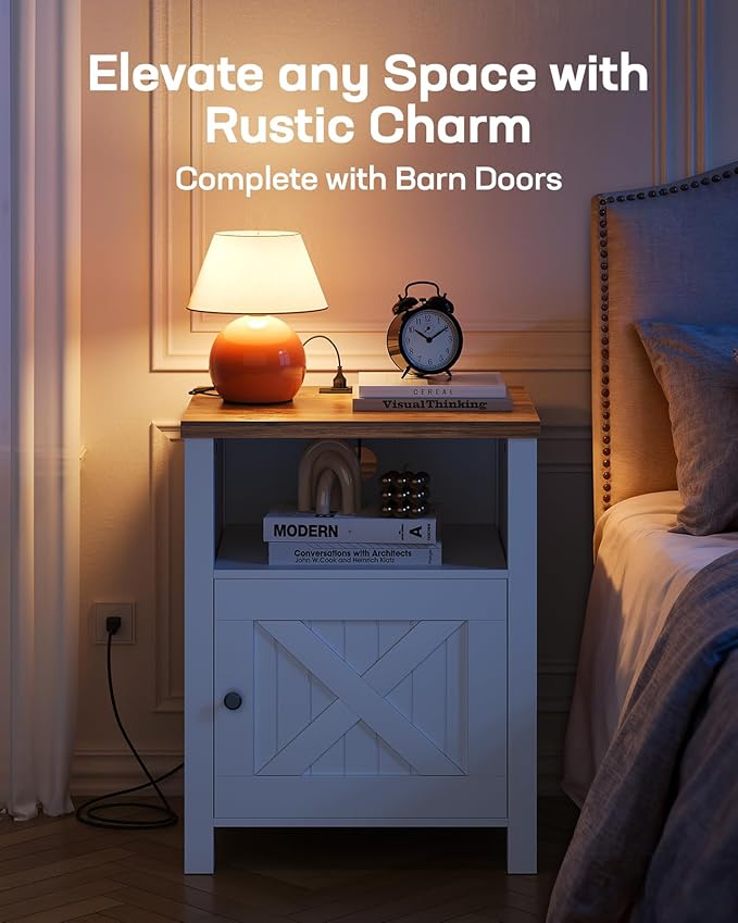 Marsail Farmhouse Nightstand, Wood Bedside Table
