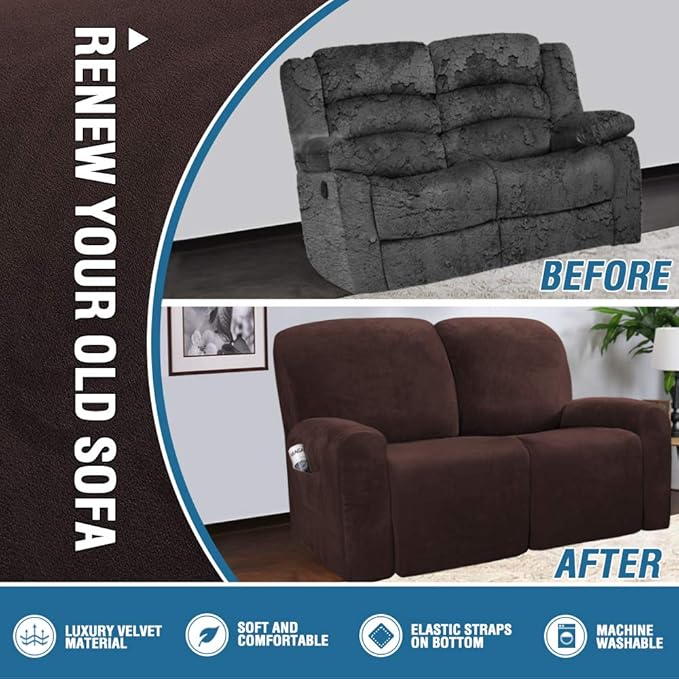 H.VERSAILTEX Velvet Stretch Recliner Couch Covers 6-Pieces Recliner Loveseat