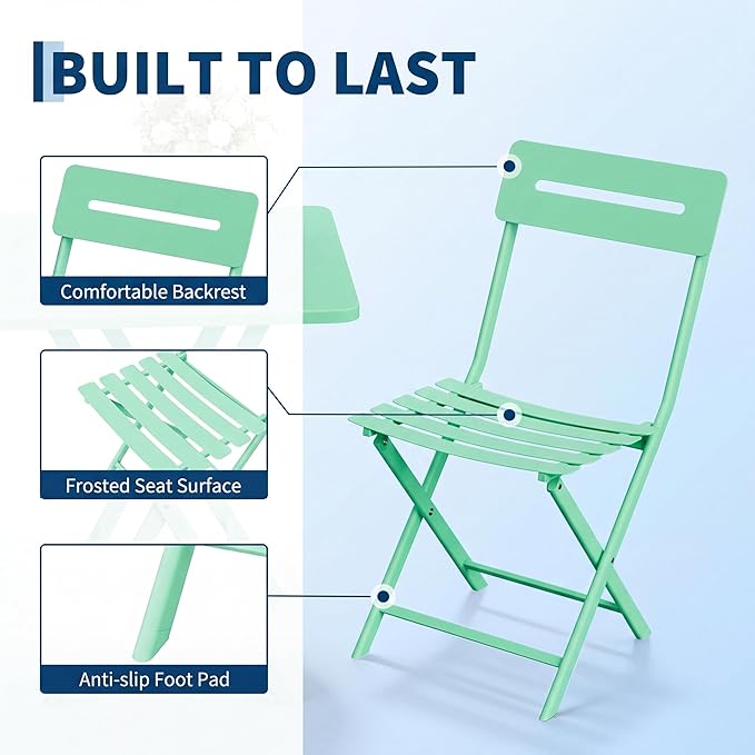 GarveeTech 3-Piece Folding Bistro Set, Heavy Duty Outdoor Patio Furniture