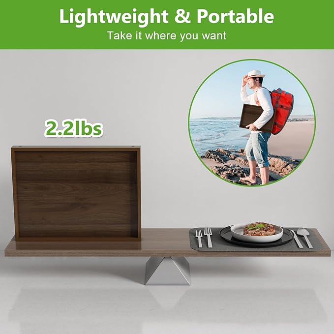 Artmeer Bed Tray Table with Folding Legs, Bamboo Breakfast in Bed
