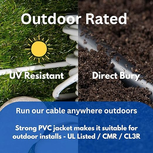 Elite 16/4 Speaker Wire 100ft, UL Listed, CMR/CL3R, (Riser/In-Wall & Outdoor/In-Ground (Direct Burial)- 100% Oxygen Free Pure Bare Copper (OFC), 16AWG/4-Conductor, 100ft Bulk Cable (65 strands), White