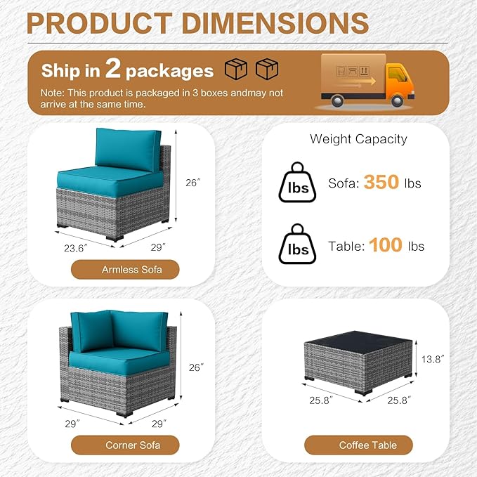 MOCHITO 7 Pieces Outdoor Patio Furniture Sets, All-Weather Sectional Sofa Grey