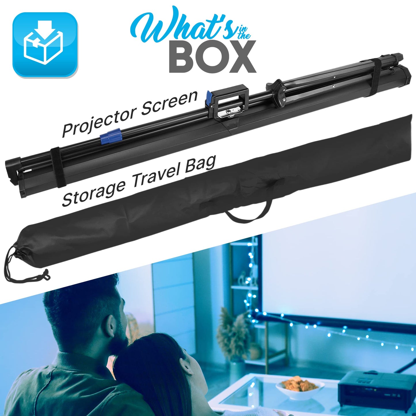 Pyle 80 Inch Portable Projector Screen with Tripod Stand - Quick Setup Fold Out Roll Up Screen Featuring White Matte Surface 16:9 Aspect Ratio Black Masking Border, Ideal for Indoor and Outdoor Use