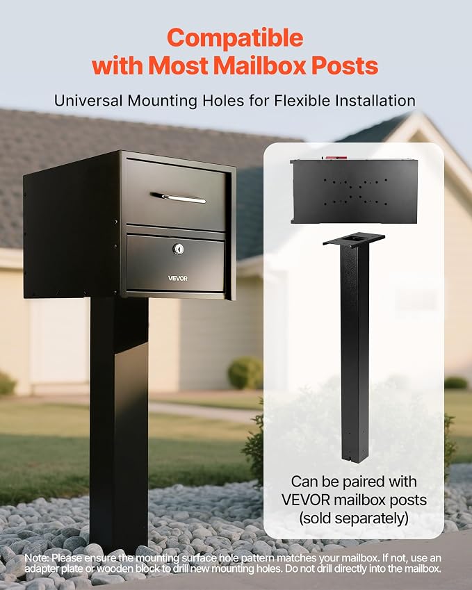 VEVOR Post Mount Mailbox, Anti-Pry & Anti-Theft Mailboxes for Outside, Heavy Duty Lockable Mail Box with Magnetic Door, Weather-Resistant Metal Post Box for House Outside 21.06 x 10.63 x 11.22 in
