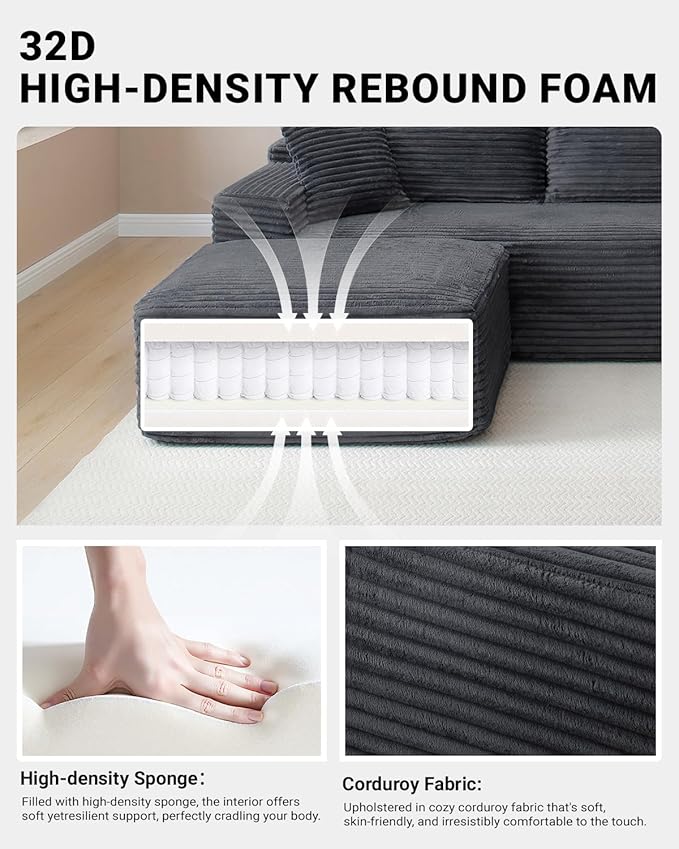 108 Inch Cloud Sectional Couch, Modern Modular Sectional Sofa