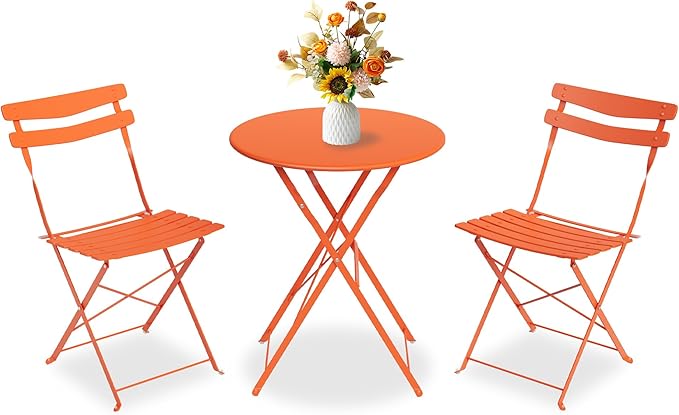 GarveeLife 3 Piece Patio Bistro Set, Folding Patio Bistro Table and Chairs Set