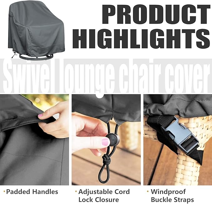Outdoor Swivel Lounge Chair Cover 1 Pack, Fits to Lawn Patio Chairs, 420D