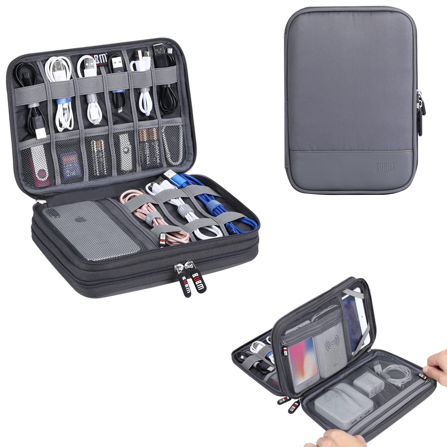 Electronic Cable Organizer Bag - Portable Travel Double Layers Electronic Digital Accessories Storage Pouch Bags for SD Card Case, USB Flash Drive,Charging Cords, USB Charger, Mini Tablet