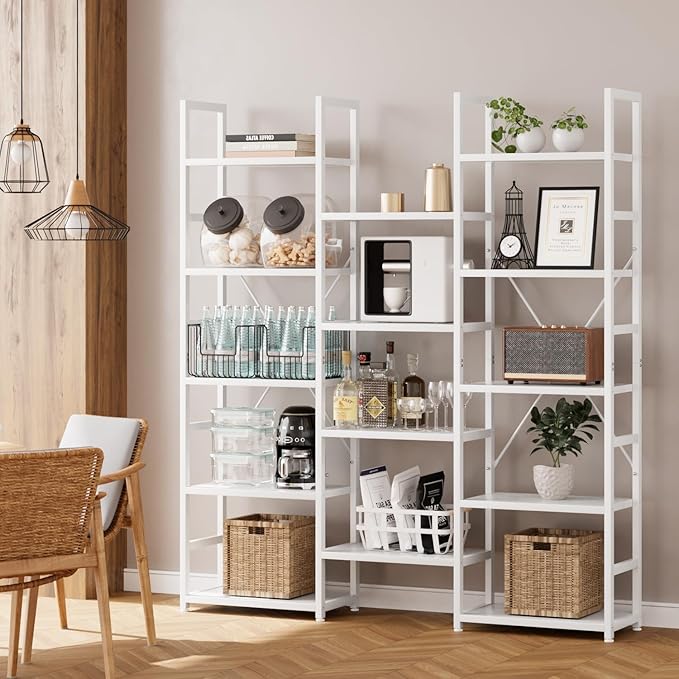 NUMENN Triple Column 5 Tier Bookshelf, Bookcase