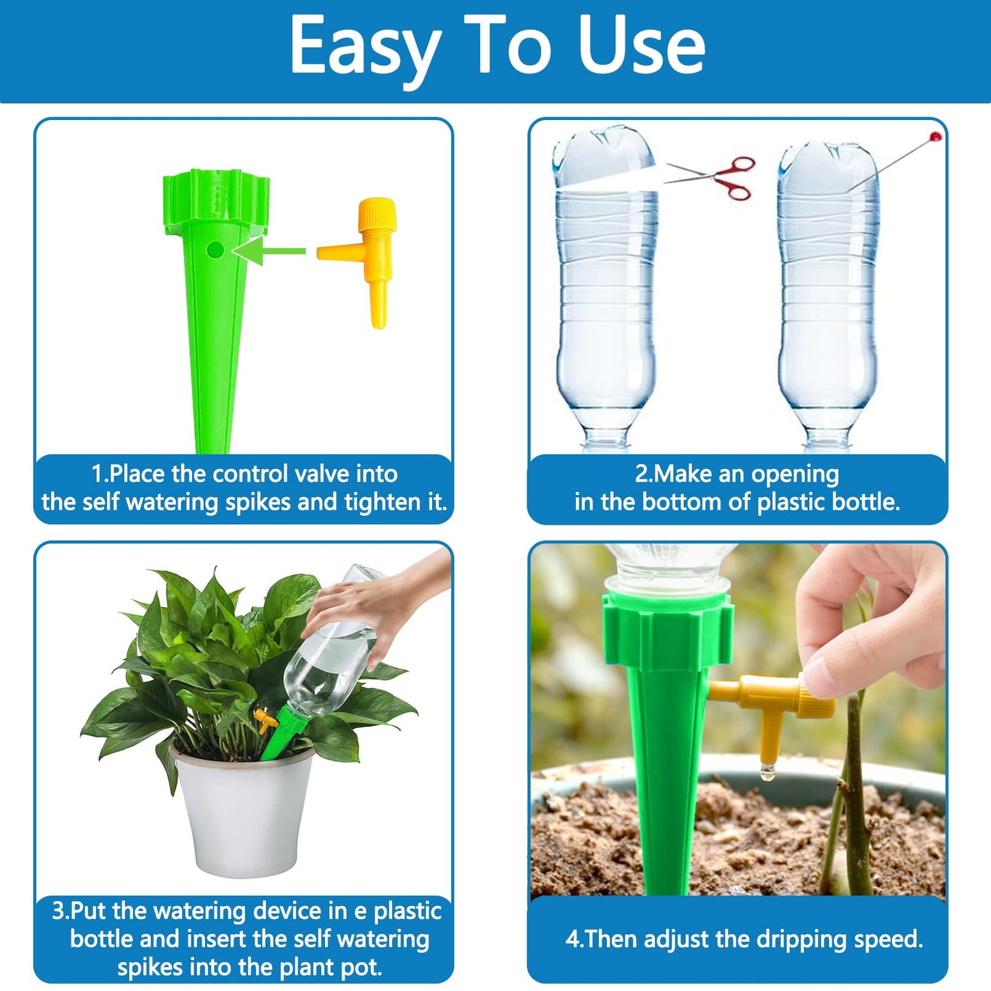 Nowaca Self Watering Spikes for Plant, 20PCS Self Watering Planter Insert, Plant Watering Spikes with Adjustable Control Valve Switch, Plant Watering Devices for Indoor Outdoor Potted Plants