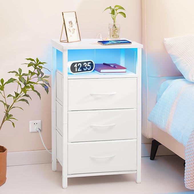 Yoobure Night Stand with Charging Station, 16 Colors LED Nightstand with USB