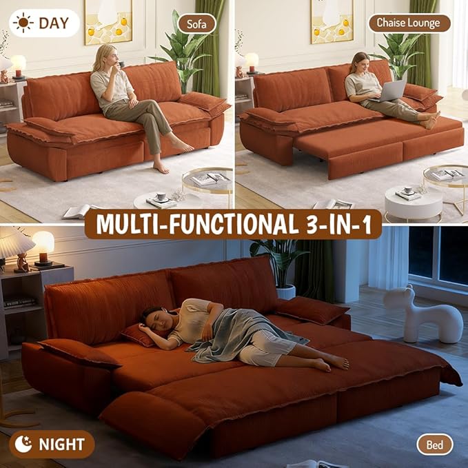 KEIKI 73.2" Pull Out Sleeper Sofa Bed Queen Size, 3-in-1 Convertible Couch