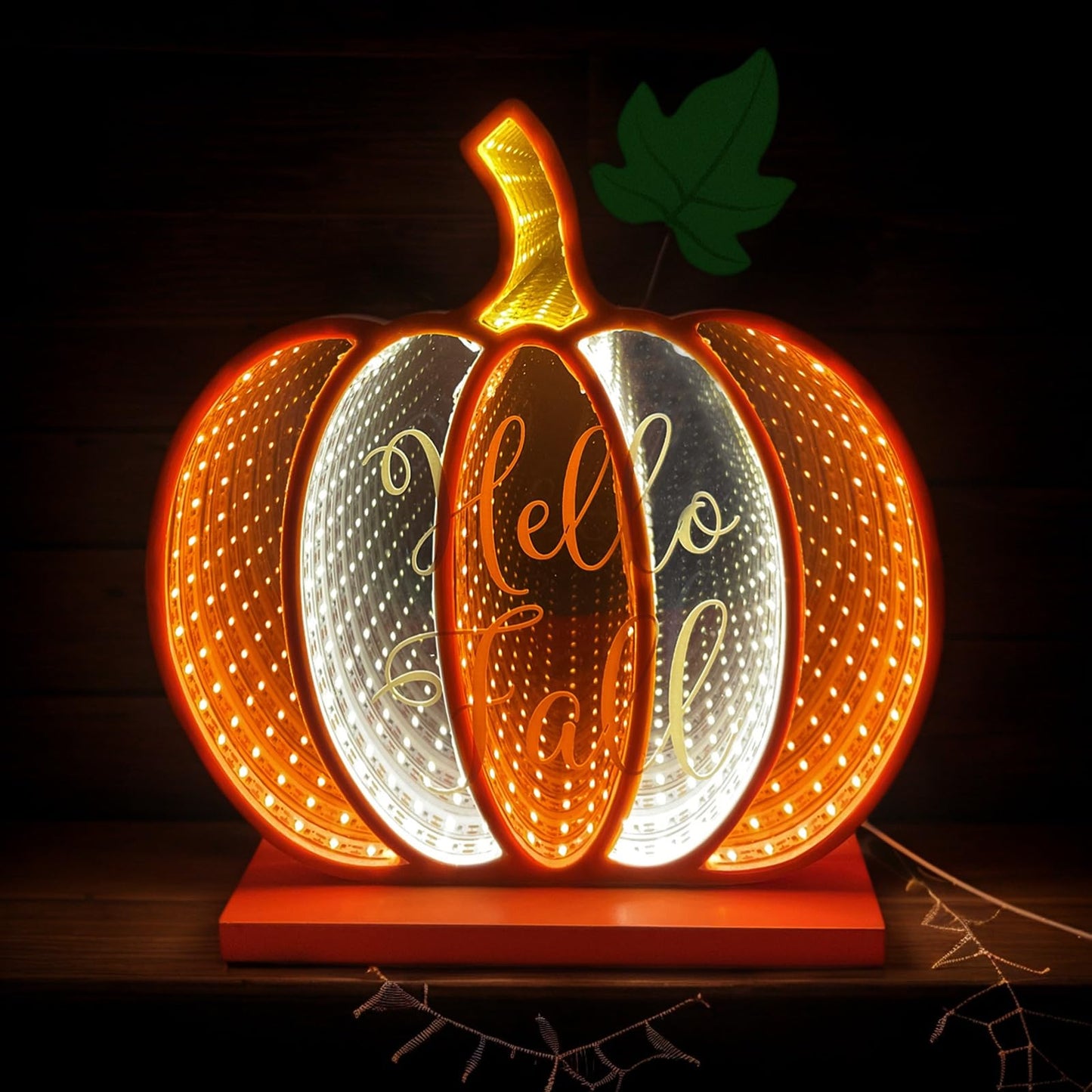 Infinity Fall Pumpkin Décor, Light Up Harvest Pumpkin Lights with USB Powered,8.58 Inch H Standing Fall Pumpkin for Table,Shelf or Room Decoration