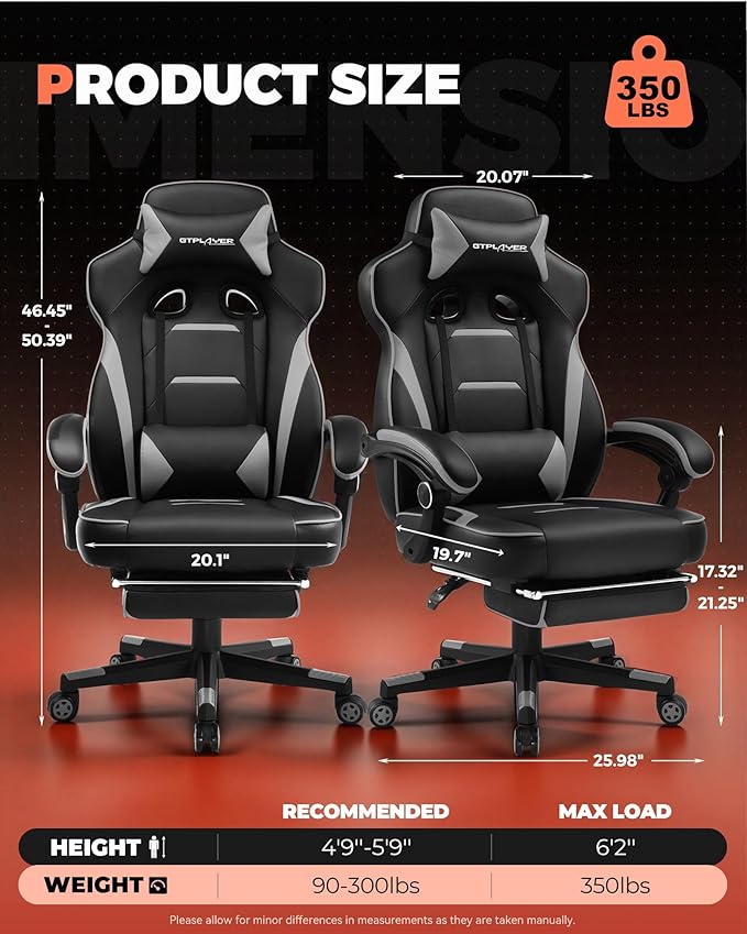 GTPLAYER Gaming Chair for Adults, Big and Tall 350LBS Heavy Duty Office Chair