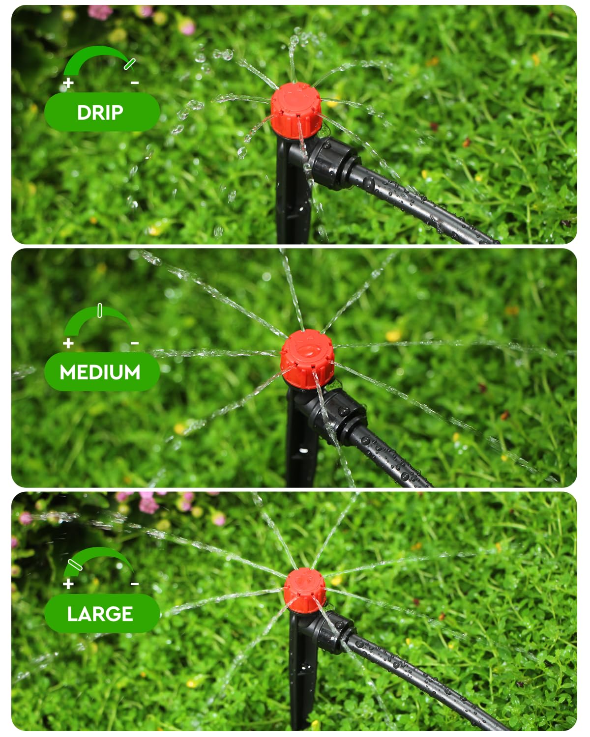 Landtouch 36 Pack Drip Irrigation Parts, Quick Connect 8-Outlet Adjustable 360° Emitters for Garden & Farm Irrigation Systems