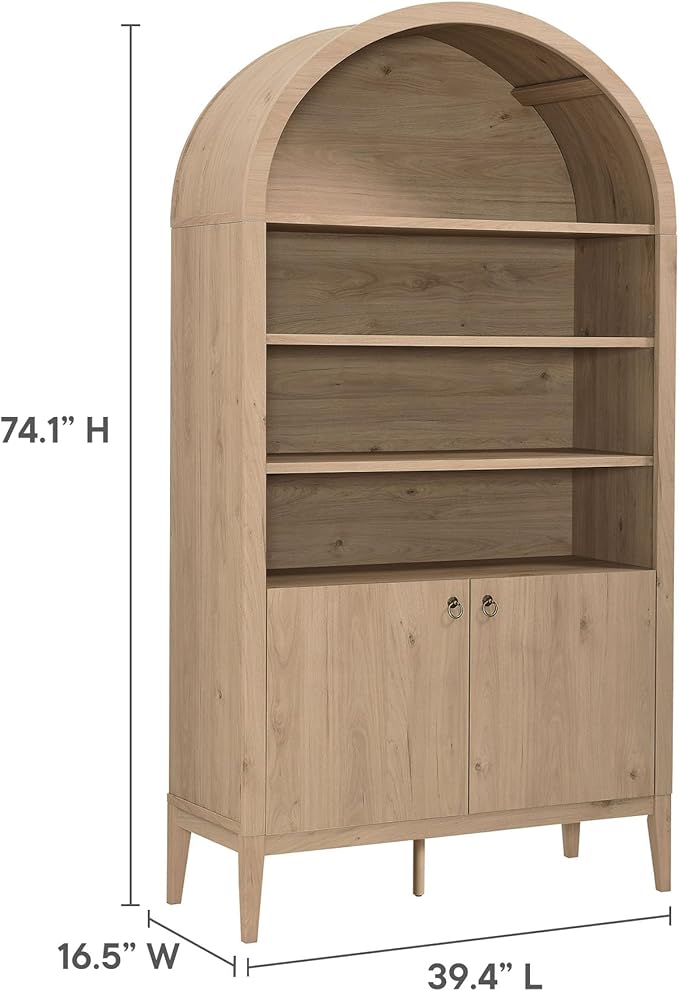 Modway Nolan Tall Arched Storage Display Cabinet in Light Oak