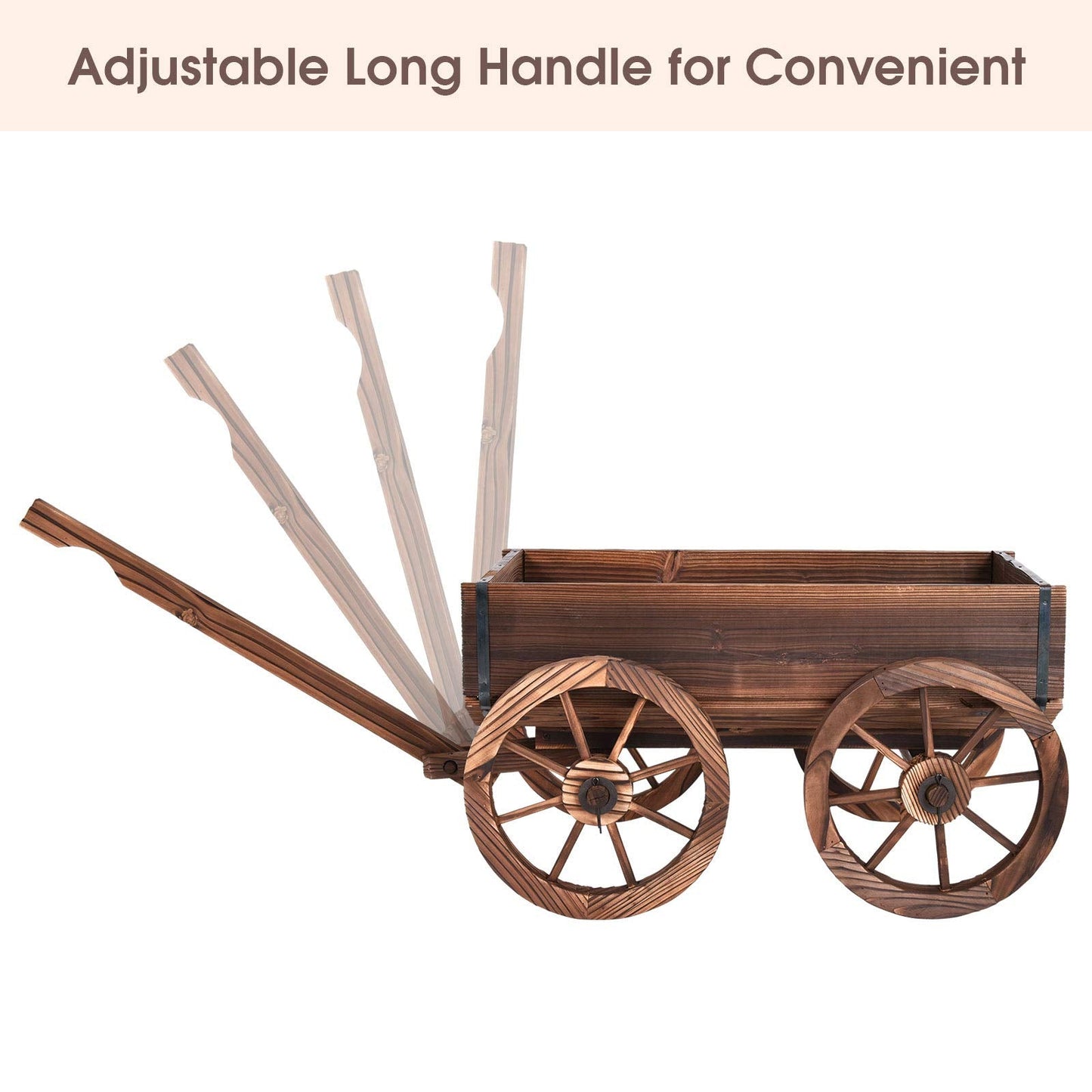 LDAILY Moccha Wooden Wagon, Wood Flower Planter Pot Stand with 4 Wheels for Home Garden Outdoor Indoor
