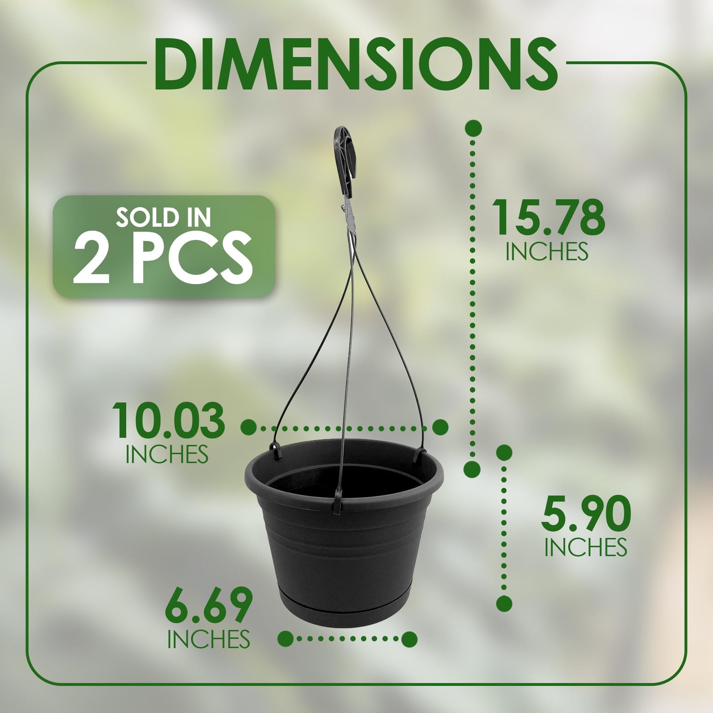 J3A Collections 10in Euro Hanging Planters for Indoor Plants 2 Pieces 10inch Hanging Planter with (2) 40cm Hooks, Self Watering Indoor Outdoor Hanging Pots with Drainage Holes and Removable Drip Tray