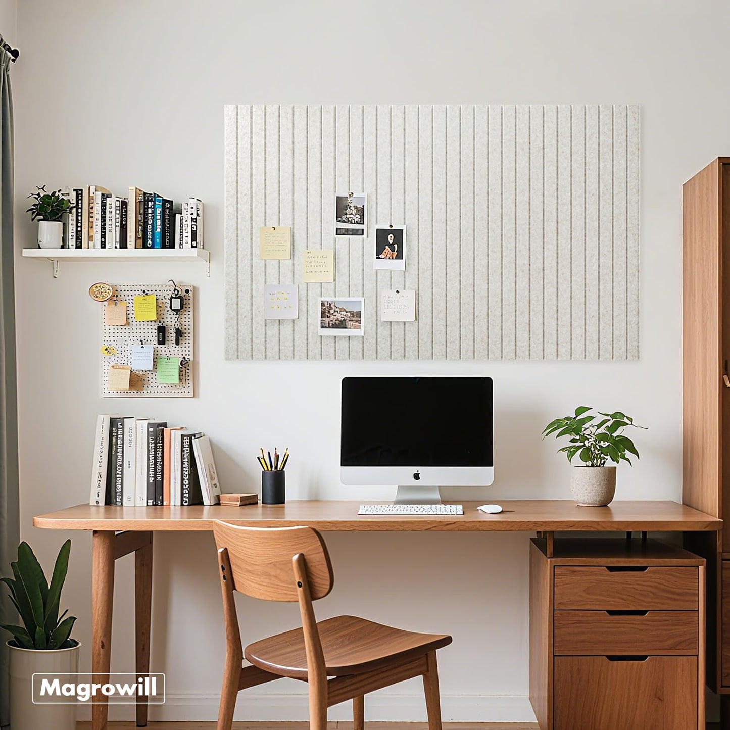 Cork Board Tiles for Wall with Push Pins, Removable 36" x 24" Slat Bulletin Board Sets, Adhesive Pin Board | Magrowill 6 Packs Felt Panels for Interior Wall Decor