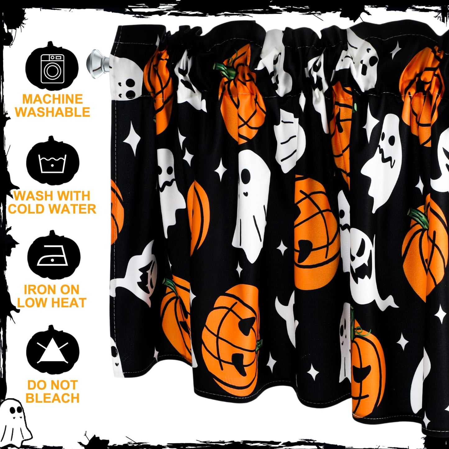 GlikCeil 2 Pack Halloween Valance Curtains for Windows Cartoon Ghost Pumpkin Valances Spooky Pumpkins Halloween Curtains Rod Pocket Short Window Treatment for Home Kitchen Windows Decor 54 x 18 Inch