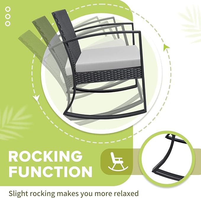 Homall Patio Furniture Set 3 Piece Resin Outdoor Bistro Set Rocking Patio Chairs