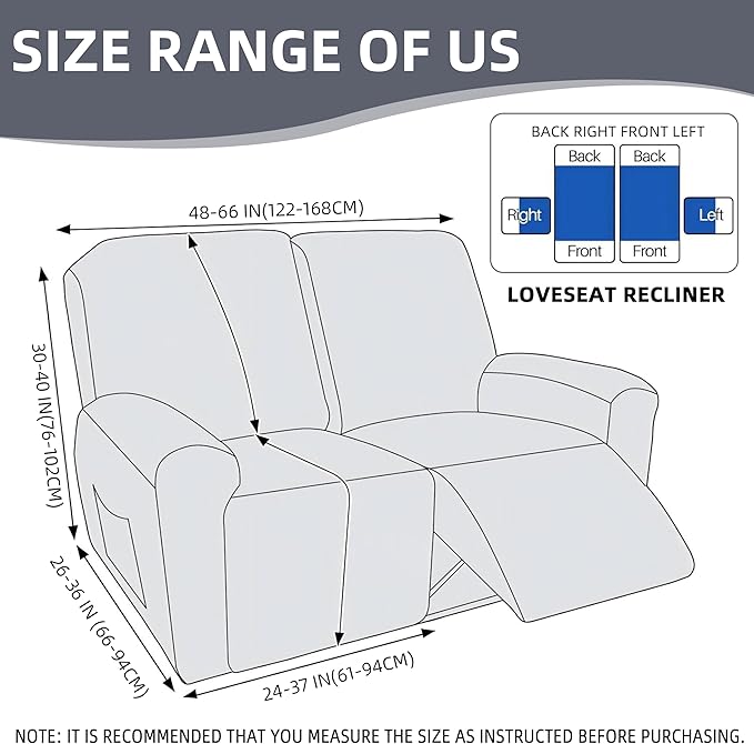 Genina Recliner Loveseat Covers, Stretch Reclining Sofa Covers, 2 Seater Couch